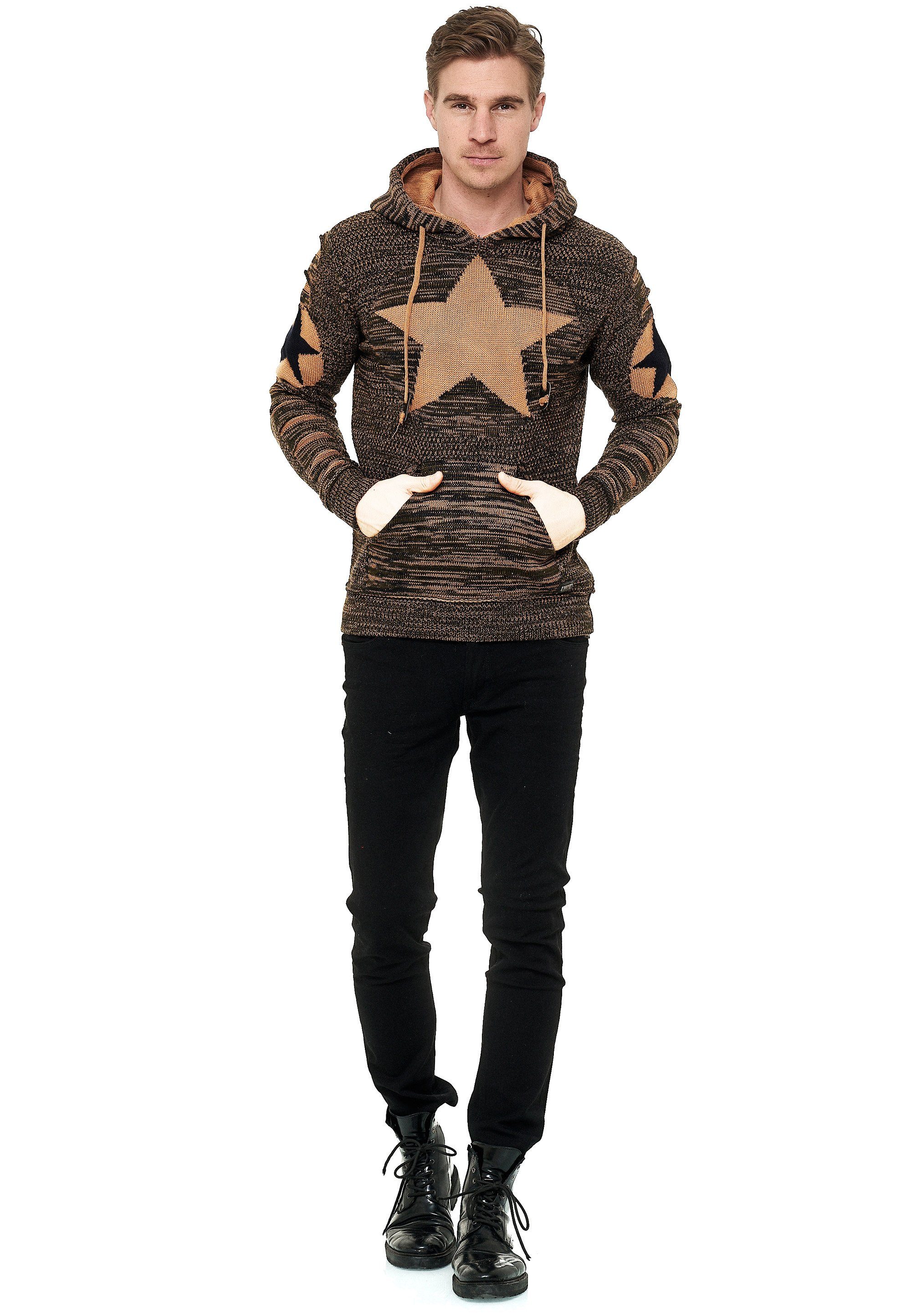 Stern-Design Kapuzensweatshirt Rusty braun-schwarz mit großem Neal