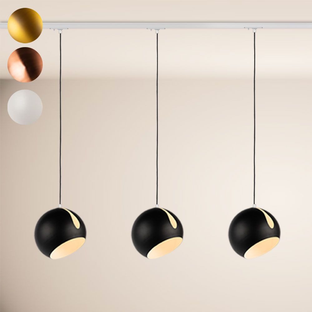 s.luce Pendelleuchte Ball Esstisch-Hängeleuchte 1-Phasen-Schiene 200cm Ø30cm Mittel Gold