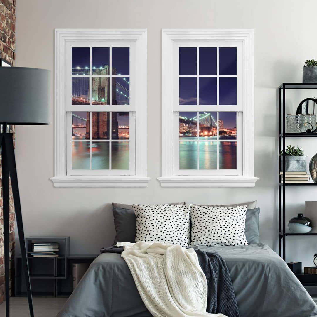 K&L Wall Art Wandtattoo 3D Wandtattoo Aufkleber Stadt Urlaub Weltreise Manhattan Bridge at Night, Fenster Wandbild selbstklebend