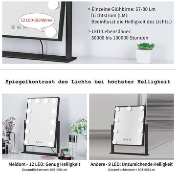 HT Kosmetikspiegel 35,5 x 47cm (Schminkspiegel mit 12 LED Beleuchtung Stehspiegel für Badzimmer), Schminktisch,360° drehbar, Touch Steuerung,Weiß