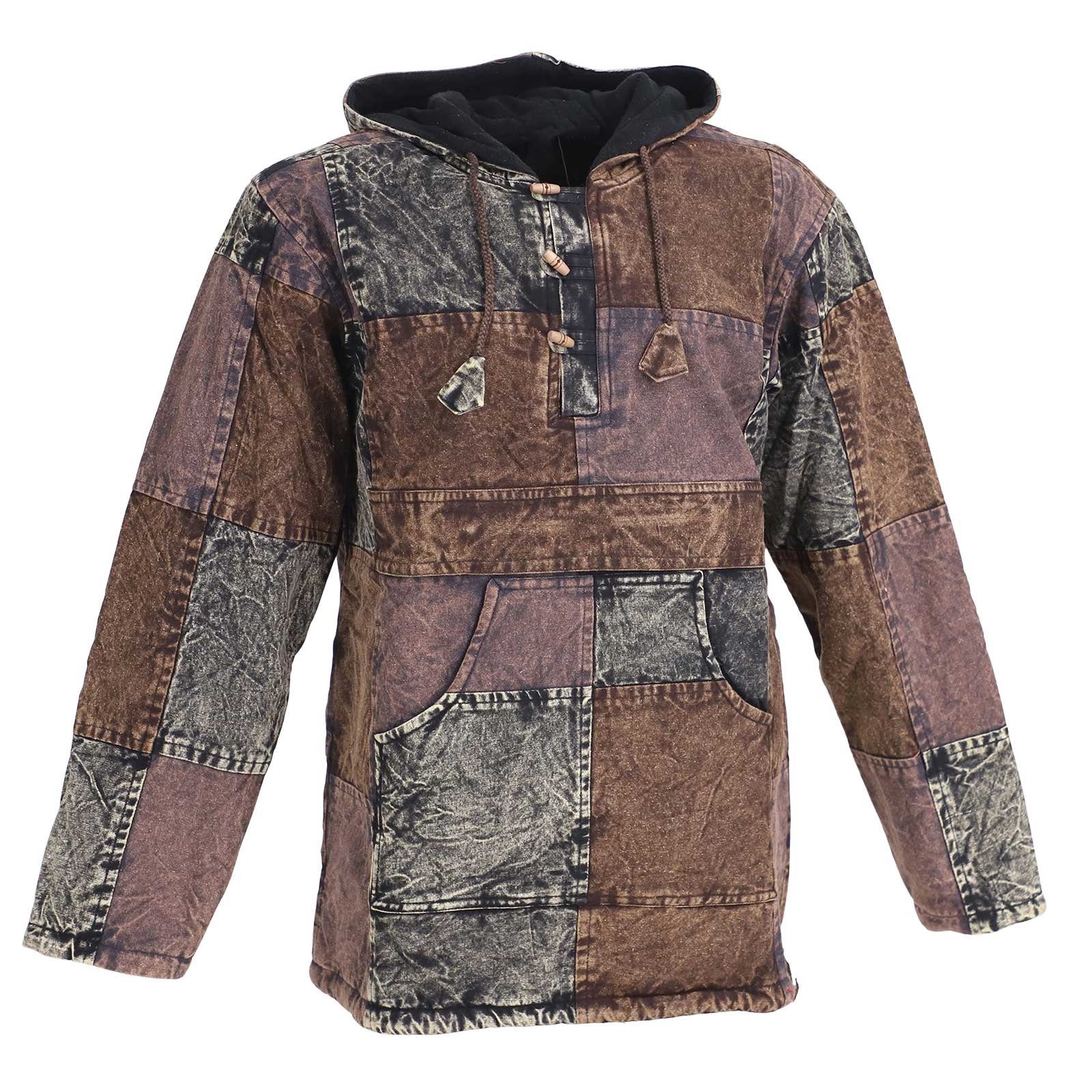 KUNST UND MAGIE Hoodie Patchwork Baja Hoodie Herren alternativ, Fleecefutter Fair