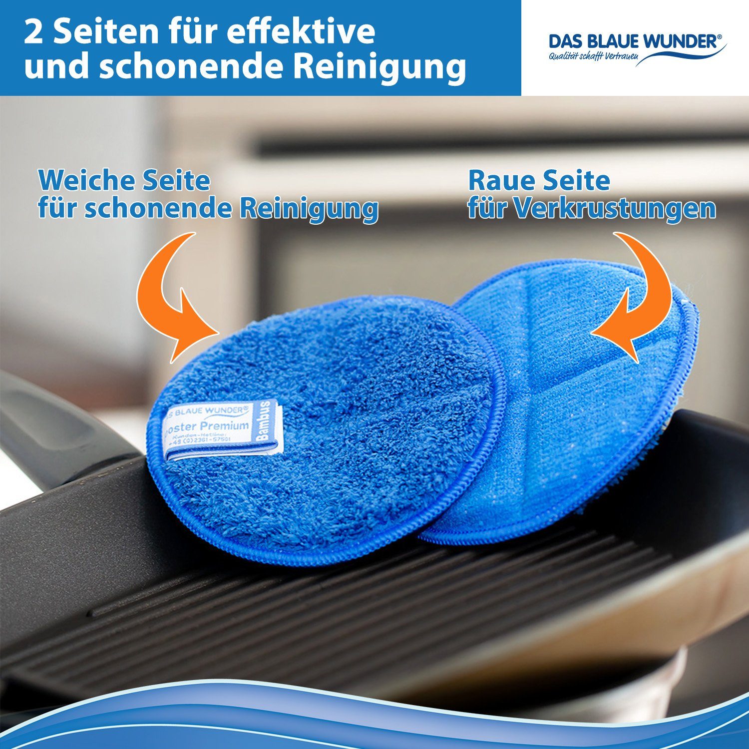 Das Blaue Wunder® Booster Premium Allrounder, Reinigungspad & Fugenschwamm Reinigungstücher (6-tlg., Set Bunt, saugstarke Bambusfasern)