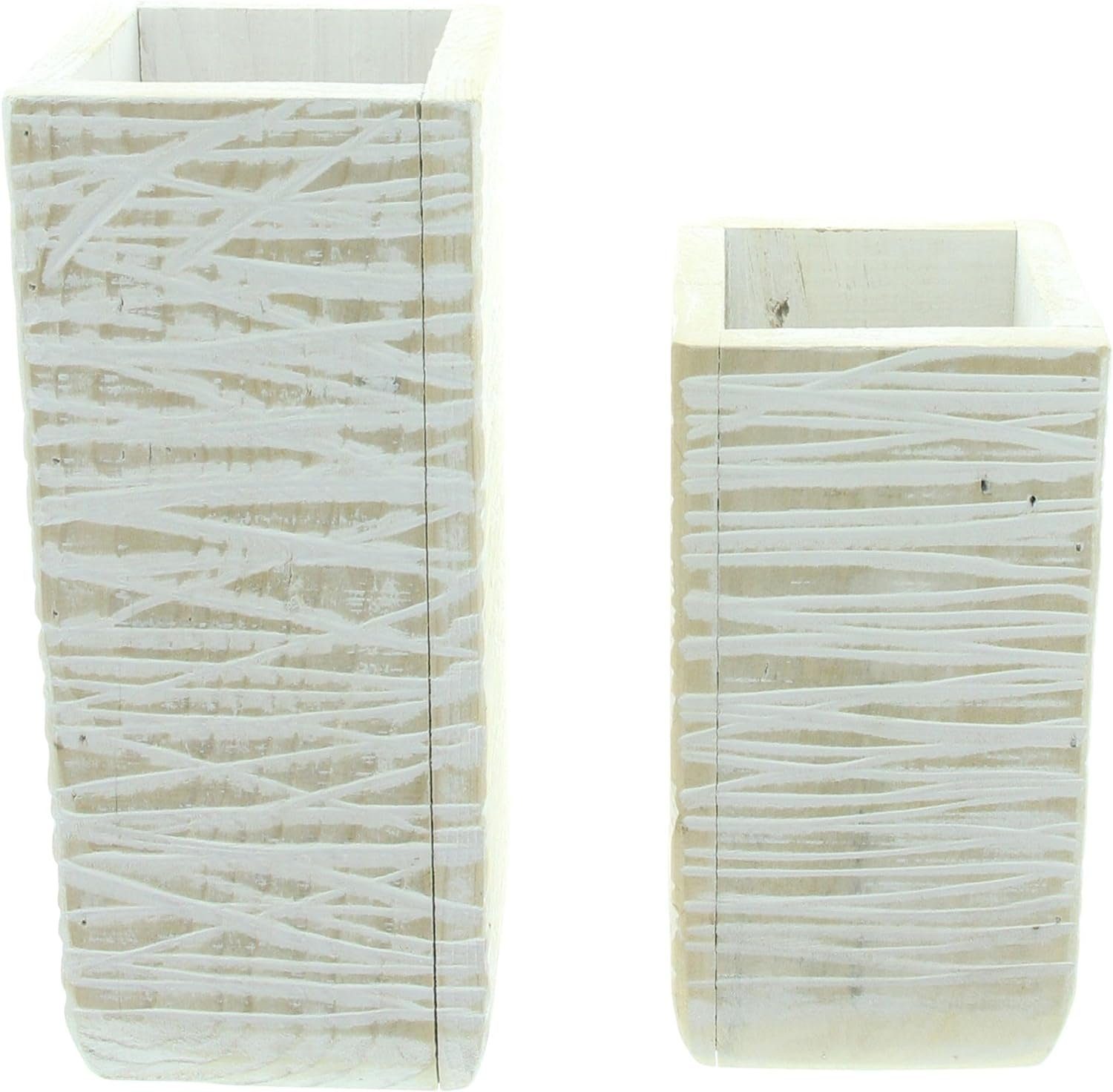 Dekovase "White Shabby" aus recyceltem Holz, 23 + 30 cm hoch, Blumenvase, Vase
