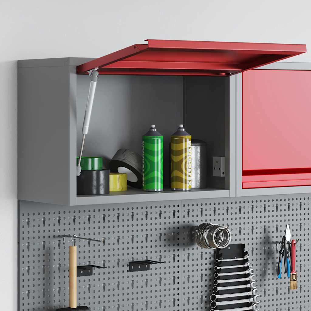 vidaXL Werkzeugbox Werkzeugschrank mit Speicher Rot und Grau 50 x 25 x 35 cm (1 St)