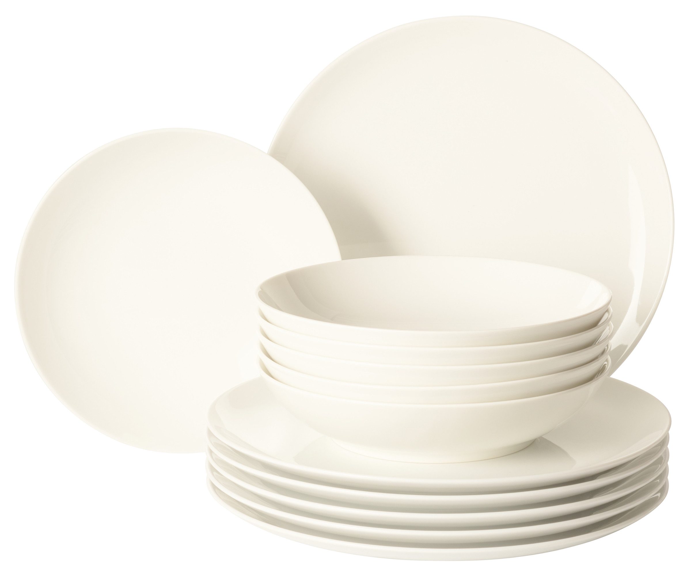 Seltmann Weiden Tafelservice Savona (12-tlg), 6 Personen, Porzellan, Teller Set, 6x Speiseteller 27,7 cm, 6x Suppenteller 21,5 cm