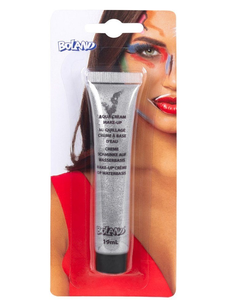 Boland Theaterschminke Aqua Cream Make-up silber, Trocknet gut an - verwischt nicht so schnell!