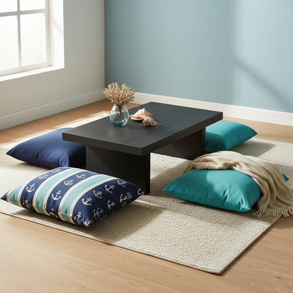 DaoWood Couchtisch Kaffeetisch Meditationstisch Bodentisch Massive Eiche Schwarz 26cm (1 Tisch), 70 cm, 80 cm,90cm, 100 cm,120 cm und 140cm, MassiveHolz,26cm Hohe