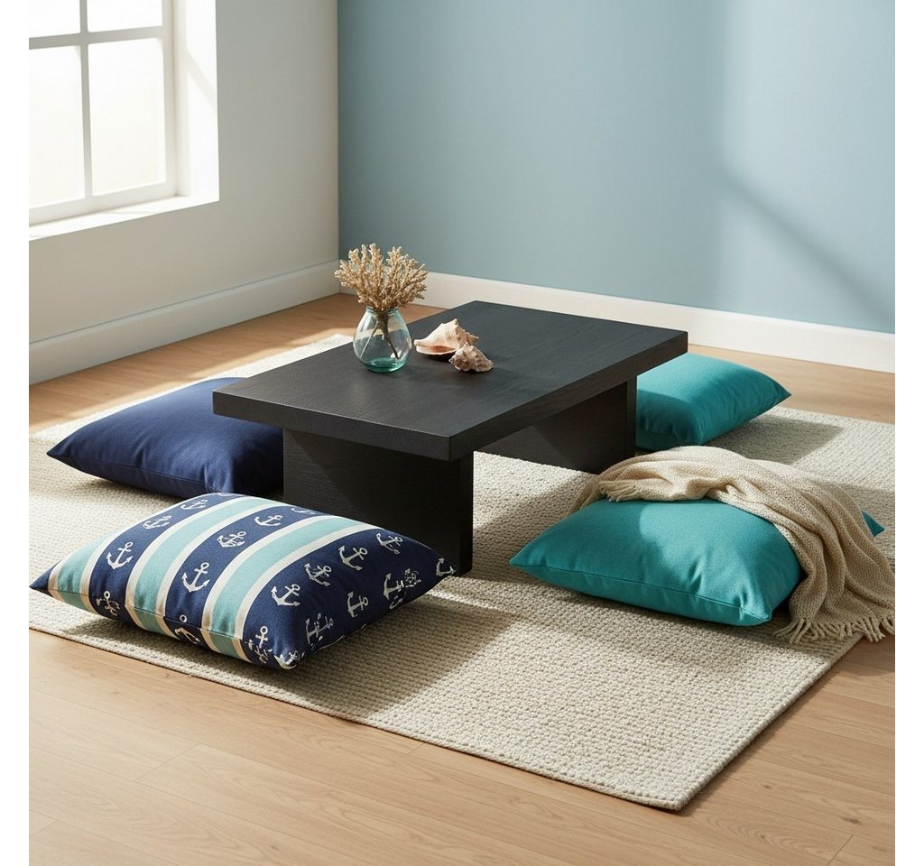 DaoWood Couchtisch Kaffeetisch Meditationstisch Bodentisch Massive Eiche Schwarz 26cm (1 Tisch), 70 cm, 80 cm,90cm, 100 cm,120 cm und 140cm, MassiveHolz,26cm Hohe