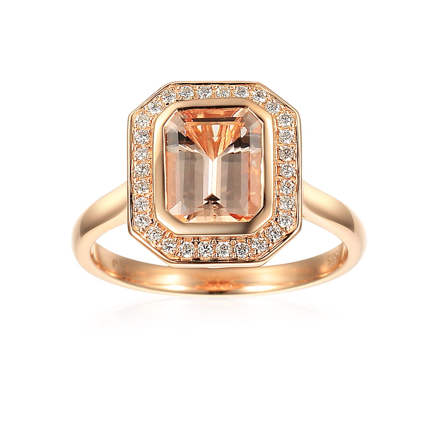 Stella-Jewellery Solitärring 585er Rotgold Damenring mit Morganit u. Diamanten (inkl. Etui, Morganit ca. 1,34 ct. - inkl. Etui), Morganit 2ct. und Brillanten 0,17ct.