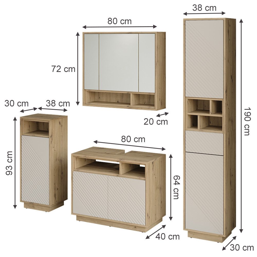 Vicco Badmöbel-Set Beatrice, Cashmere/Artisan-Eiche, 4-er Set, (4-St., 4er Set)