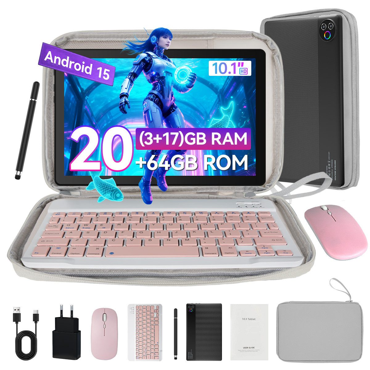 BUFO 10 Zoll 64 GB 1280x800 IPS Maus Tastatur Handschrift Stift Set Tablet (10", 64 GB, Android, WiFi, Dual-Kamera)