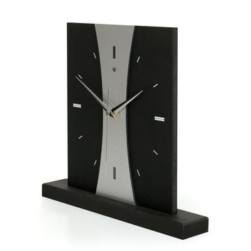 Kreative Feder Standuhr Designer-Standuhr „Stripe“ aus Holz, schwarze Tischuhr in modernem Metallic-Look ohne Ticken