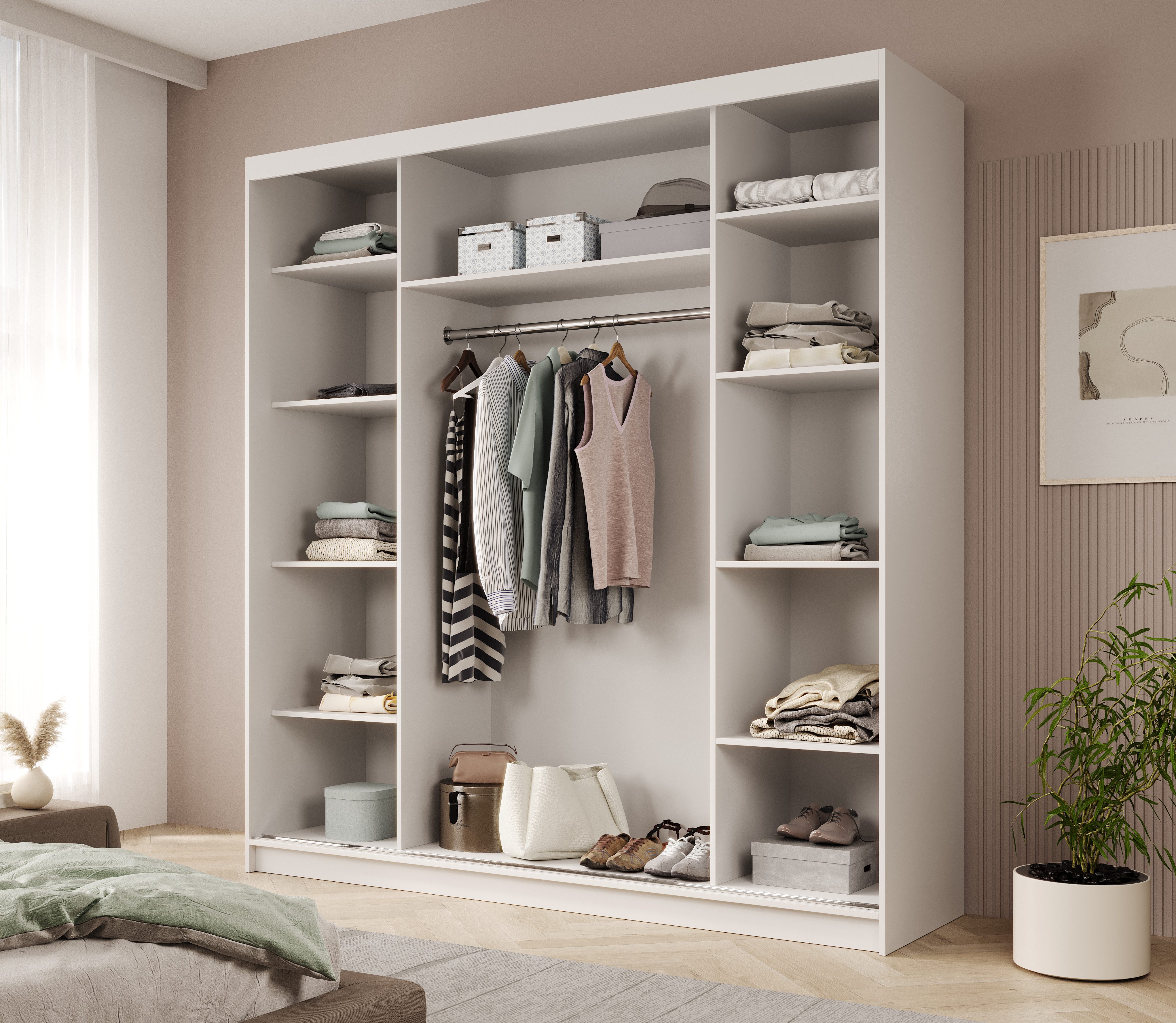 MOEBLO Schiebetürenschrank Tagra 200 (3 Türen, 11 Einlegeböden, Kleiderstange, Laminat, Modernes Design, Schwebetürenschrank Schrank Garderobe Schiebtüren Schla – Bild 3 von 5