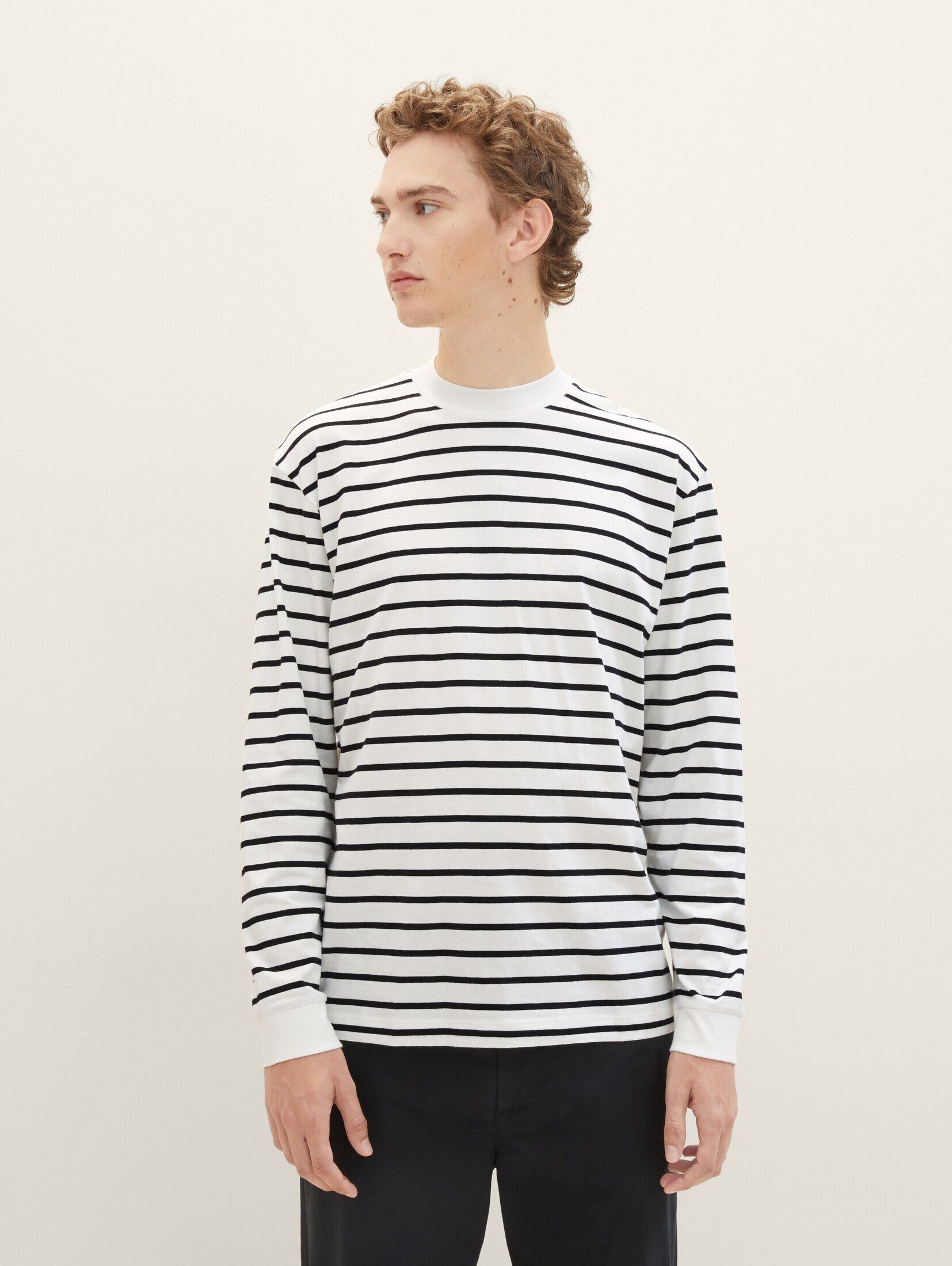 TOM TAILOR Denim T-Shirt Gestreiftes Langarmshirt white black yd stripe
