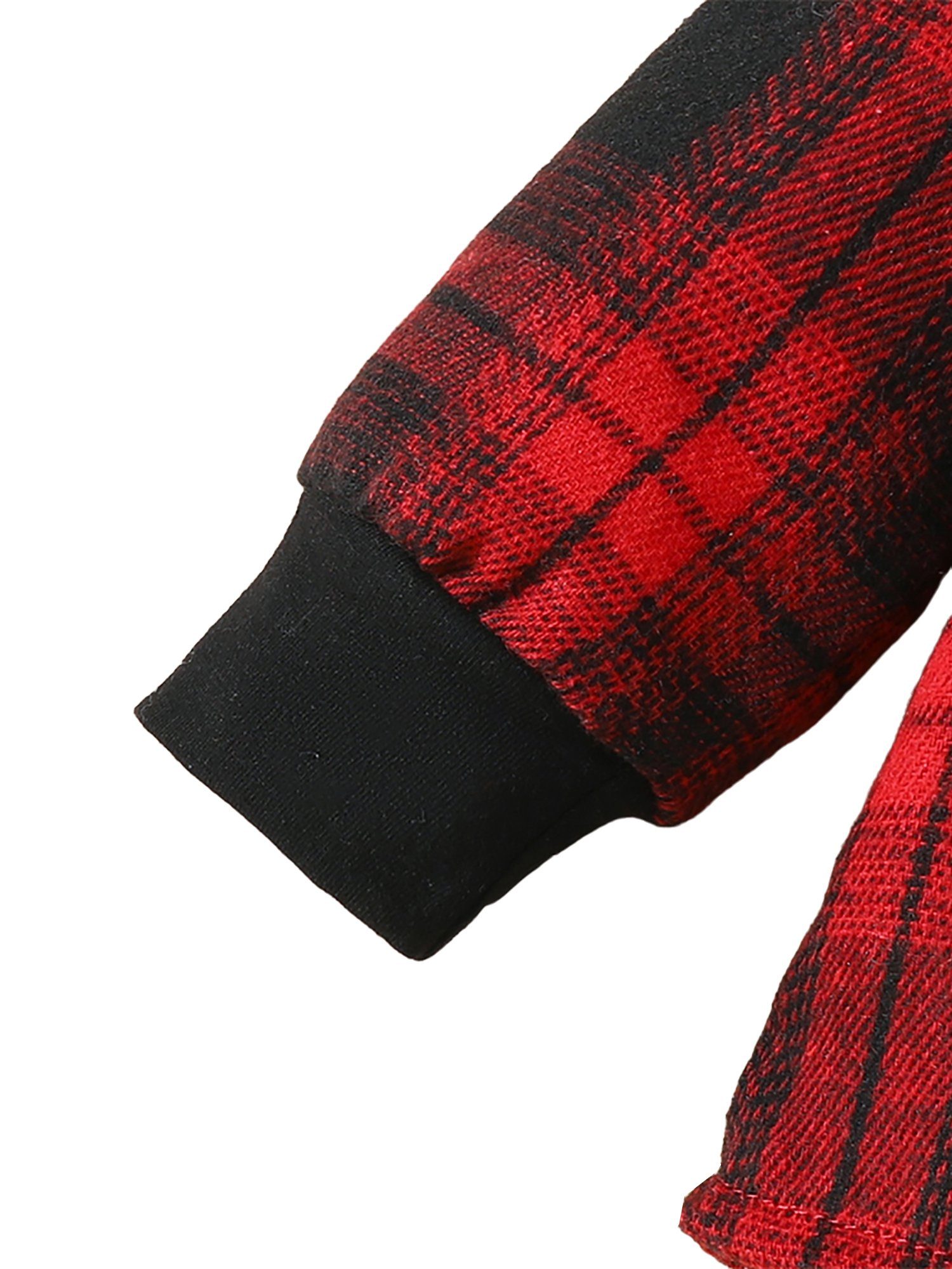 2-tlg) Langarmshirt für kariertes und Jungen, Kapuzen Anzug, Taille & elastische Kontrastfarbener Top Hose Hose Lapastyle Rot (Set, Klassisches Langarmanzug