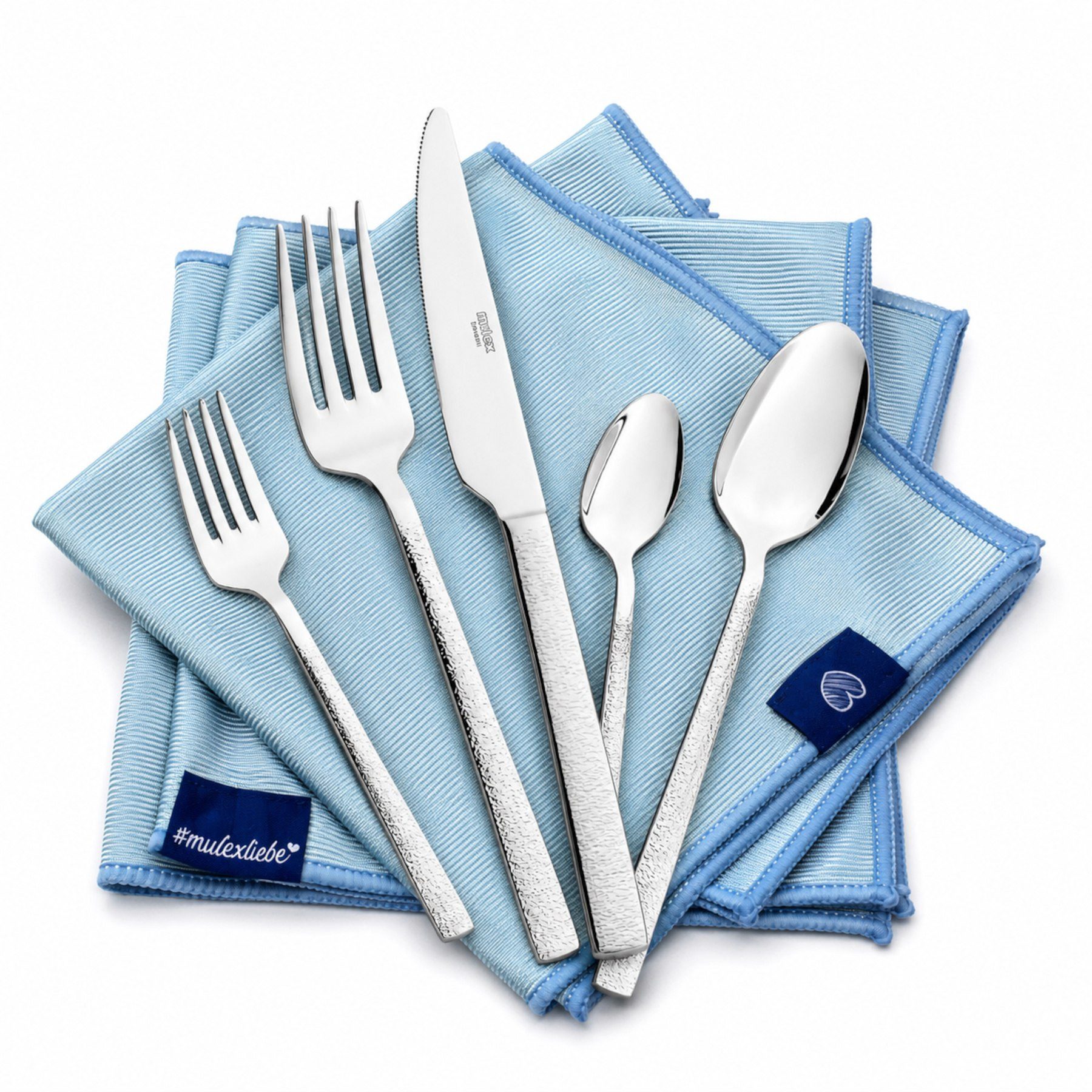 Mulex Besteck-Set Genua, Besteckset mit 3 Multifunktionstüchern (33-tlg), 6 Personen, Edelstahl 18/0, Kratzfestes Besteck mit edlem Design und angenehmer Haptik