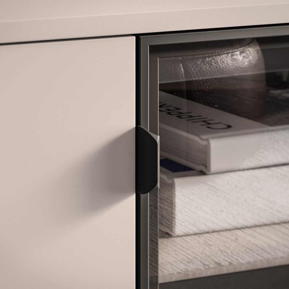 Lomadox Wohnzimmer-Set BANSIN-131, (Mega-Spar-Set, 2-St., Lowboard), in Kaschmir, LED-Beleuchtung, griffloses Design, Glasfront