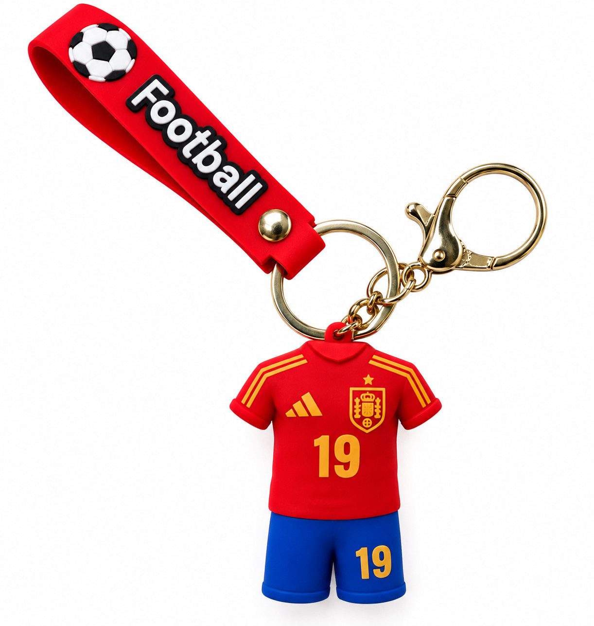 GOLDIA GMBH Schlüsselanhänger Lamine Yamal Trikot Nr.19 Fußball Anhänger Schlüsselband (Set, 1-tlg., Geschenk-Set), 3D Fußballfigur Nr. 19 mit Schlüsselband und Karabiner Geschenkidee