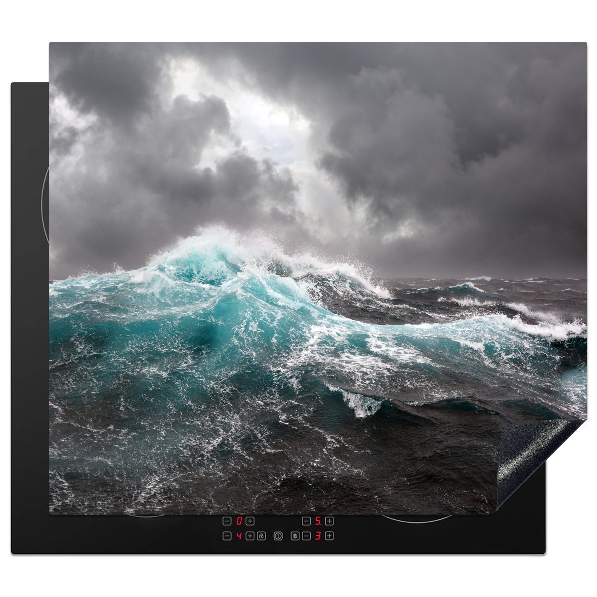 MuchoWow Herdblende-/Abdeckplatte Ozean - Sturm - Welle, Vinyl, (1 tlg), 59x52 cm, Ceranfeldabdeckung für die küche, Induktionsmatte