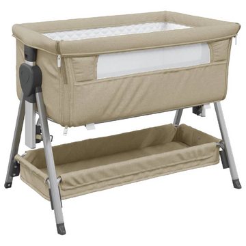 vidaXL Kinderbett Babybett mit Matratze Taupe Leinenstoff Mobil Reisebett Baby Anstellbe