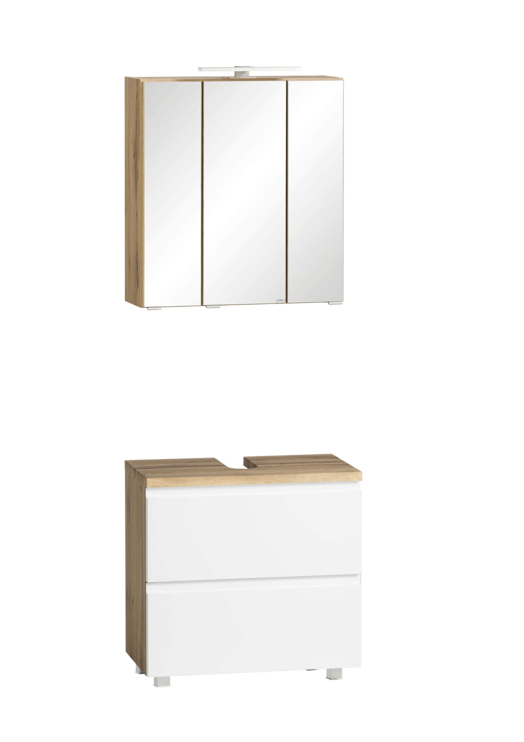 HELD MÖBEL Badmöbel-Set (2-tlg) in weiß / Wotaneiche-Dekor - 60x195x35cm (BxHxT), (2-tlg)