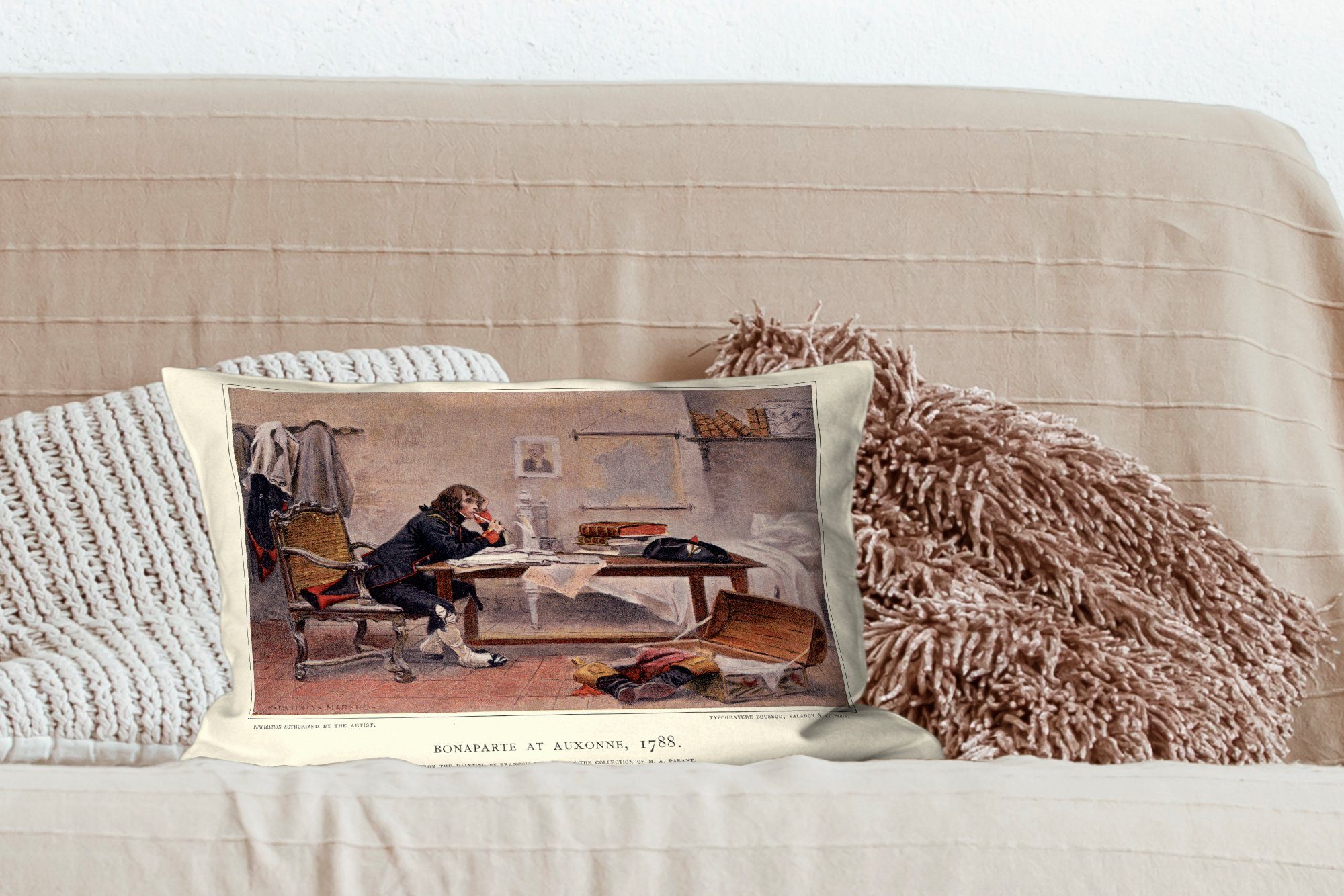 einem Dekoration, Bonaparte Schlafzimmer Illustration Tisch, Zierkissen, an Wohzimmer MuchoWow Dekokissen Füllung, Napoleon Dekokissen mit von