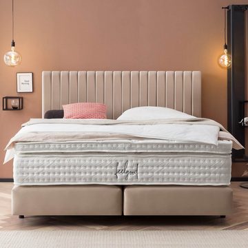 BettCo Boxspringbett Paris (in Creme Velours, in Creme Velours), Zeitloses-Design mit Pfeifensteppung + optionaler Topper, Schwebeoptik