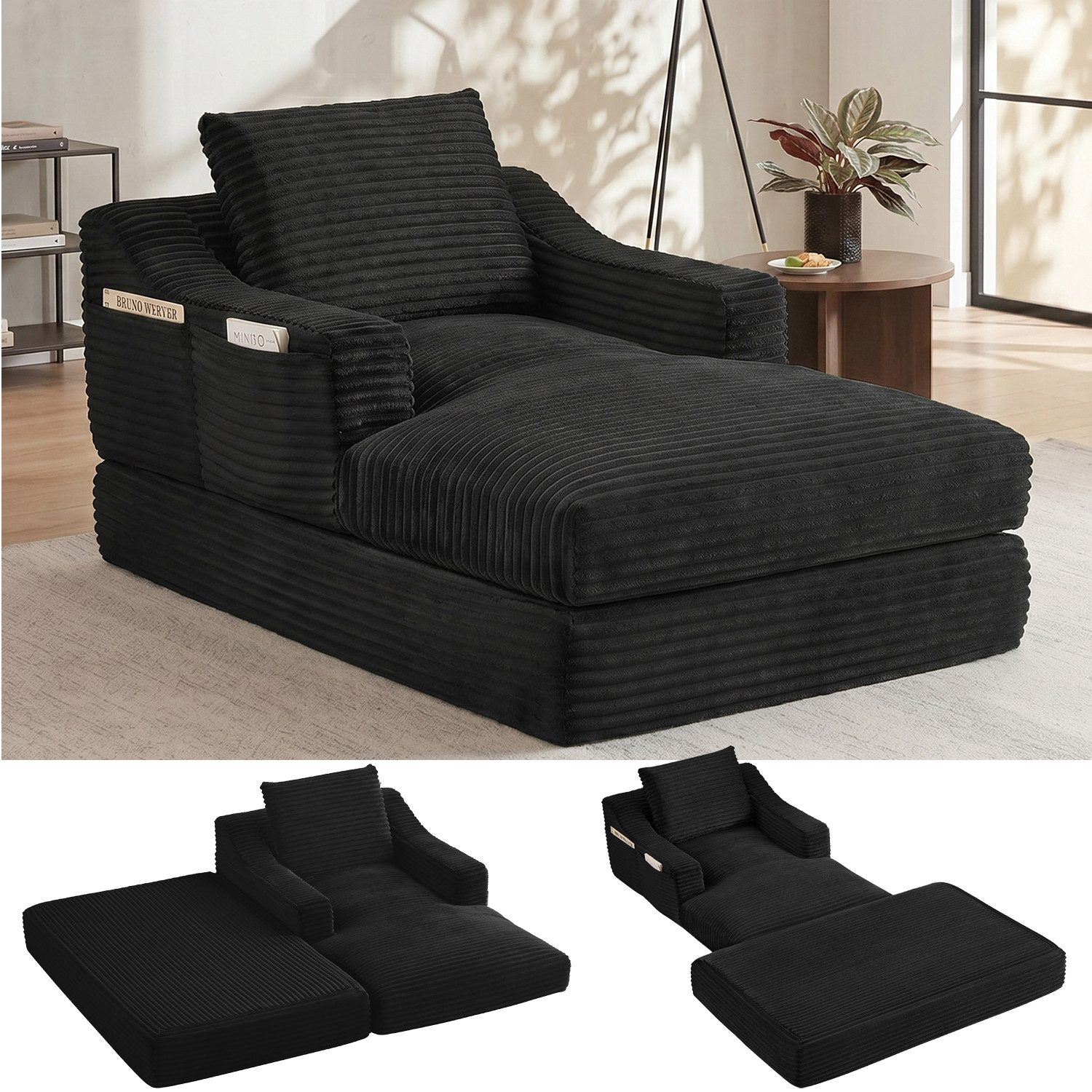 ANYSUN Sofa Cord-Schlafsofa,Innen-Loungesessel,Bequemes Einzelsitz-Bodensofa, geräumiger Einzelsessel, zweilagiges Design,Zum Bett umbaubar, Lesesessel bequem, fur Wohnzimmer,Büro& Wohnung,Apartment,ohne Montage