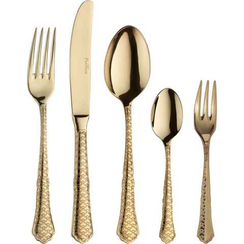 PINTINOX Besteck-Set Settecento Treasur Gold TXT (30-tlg), 6 Personen, Edelstahl 18/10, geläserter Griff, glänzend goldfarben