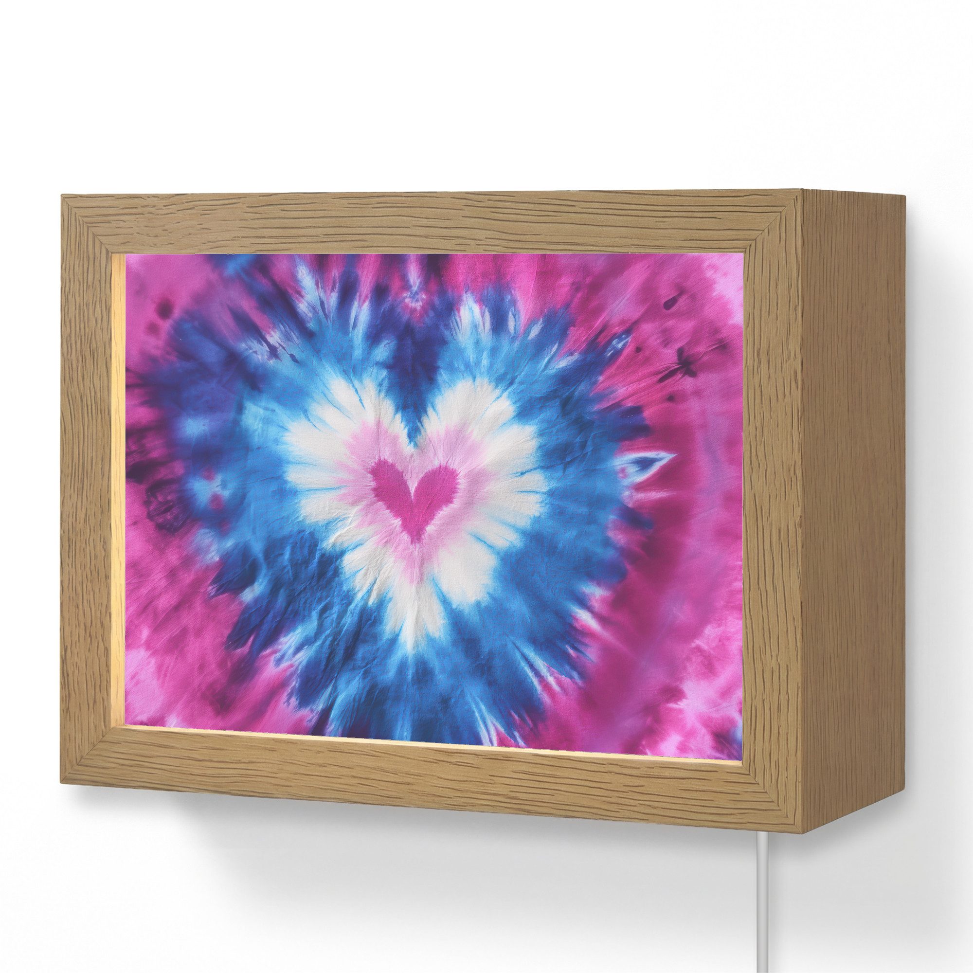 OnlyWow Wandleuchte Lightbox Herzförmig - Krawattenfärbung - Lila - Mädchen, Dimmbar, Farbwechsel, LED, Warmweiß, Kaltweiß, Neutralweiß Einstellbar, Wandlampe Innen, Dimmbar, mit Kabel, LED, Modern, Kinder