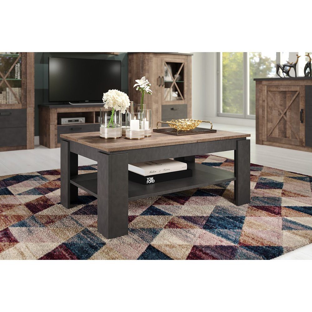 trendteam Couchtisch, Tisch Beistelltisch Sofatisch Wohnzimmertisch Grau/Braun 110x47x65cm
