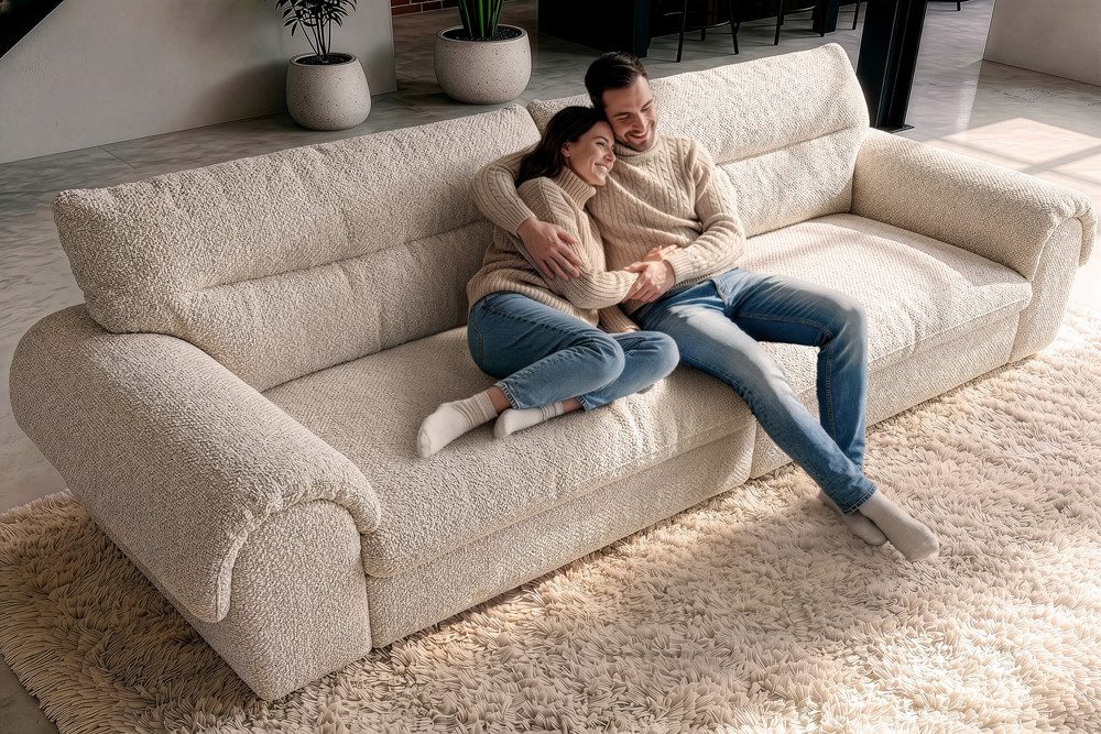 riess-ambiente 4-Sitzer SIXTH SENSE 245cm beige - Bouclé, Nosagfederung, Daunenfedern, FSC, Einzelartikel 1 Teile, Strickstoff-Couch - ideal für Wohn- und Schla – Bild 3 von 5