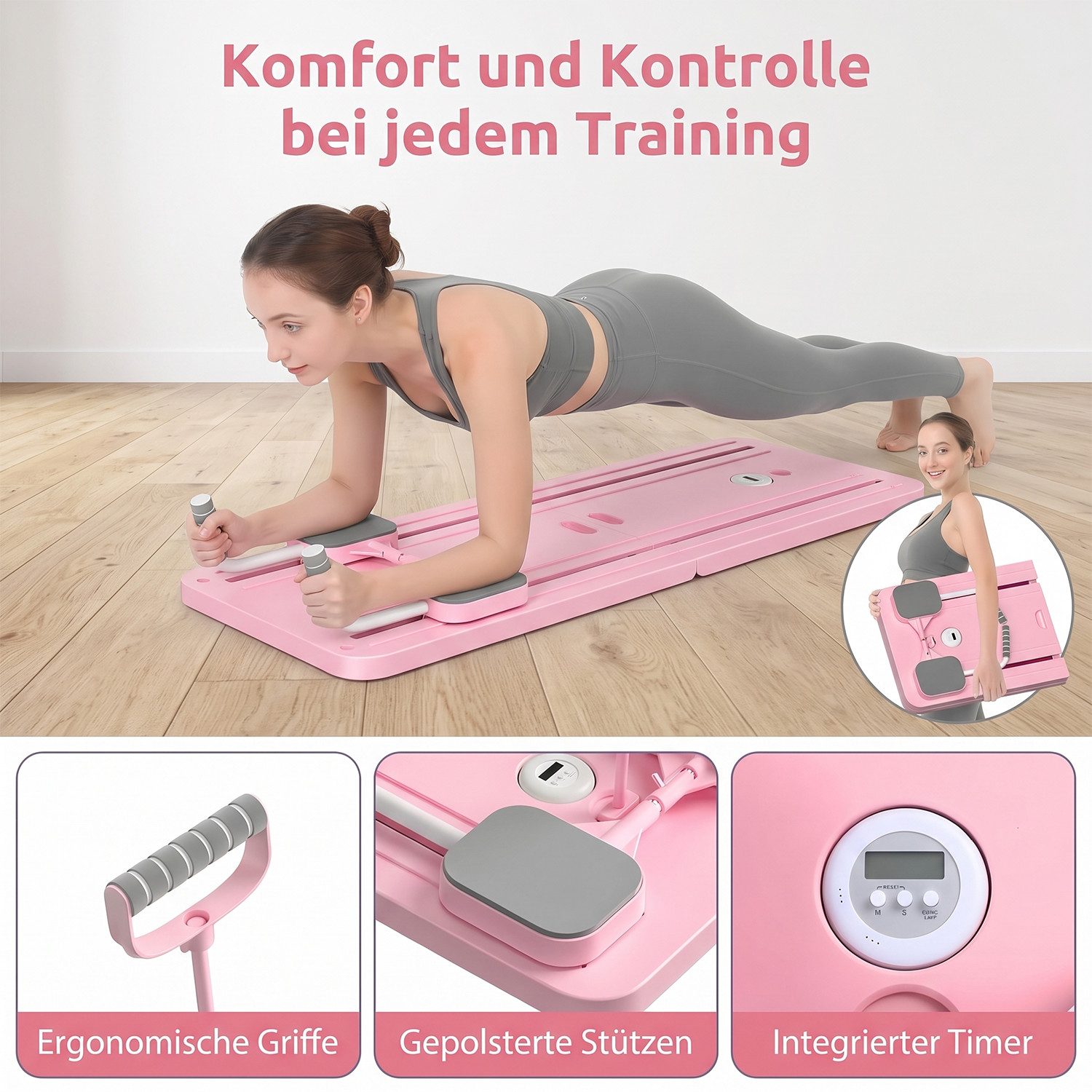 AKKEE Pilates-Reformer Ganzkörpertrainer Multifunktionales Trainingsboard, Faltbarer, Mehrere Trainingsfunktionen für Ganzkörperübungen zu Hause, 106×41 cm
