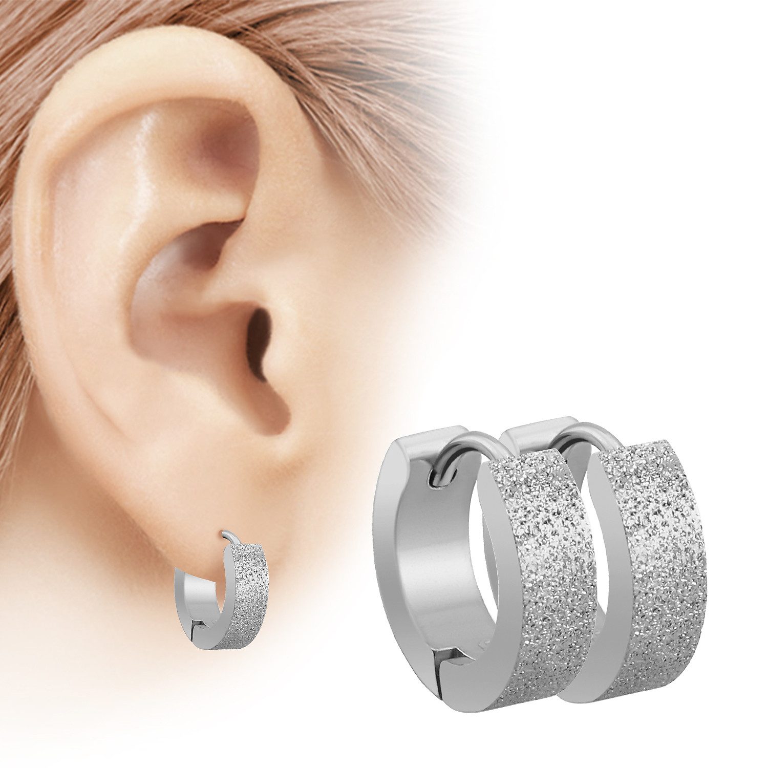 Taffstyle Paar Creolen Schmuck Ohrringe Creolen Huggie Klappverschluss sandgestrahlt Silber (zum Geburtstag Weihnachten Valentinstag), Klassische Ohrringe Creol – Bild 2 von 3