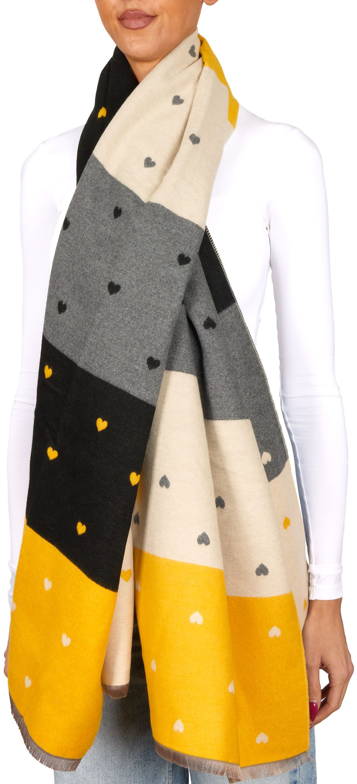 BRUBAKER Schal Cashmirillo Damen Schal mit Herz Muster - 70 x 200 cm, (Weiches Kaschmir-Gefühl, 1-St. für Herbst und Winter), Warm, Kuschelig und Oversized - Herbstschal Winterschal für Frauen