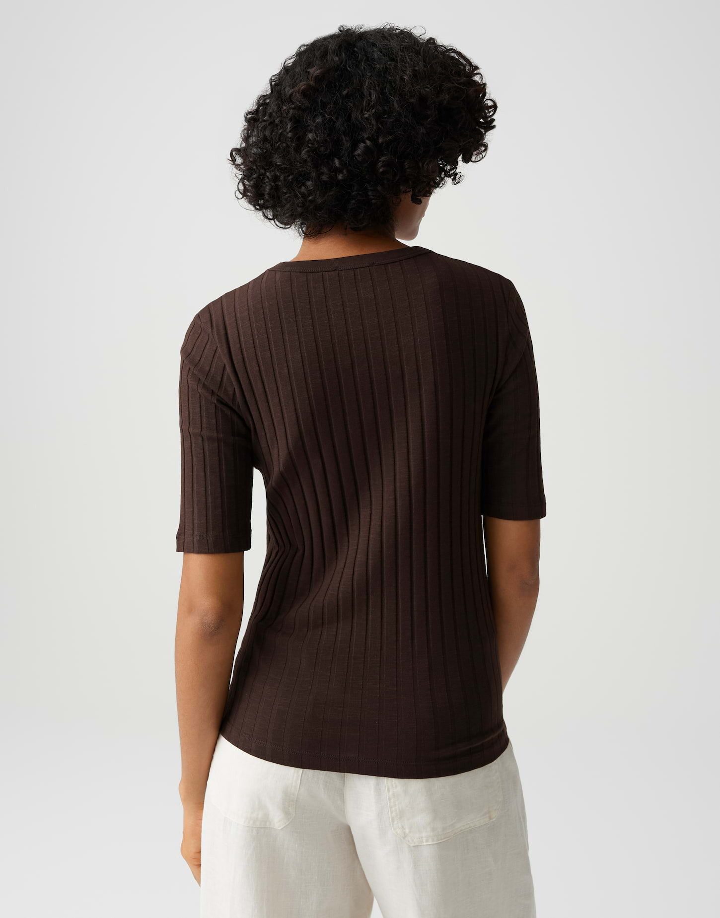OPUS Kurzarmshirt Basic Rippshirt aus Baumwoll Mix Schmale Passform, Pull-on, elastischer Stoff – Bild 3 von 5