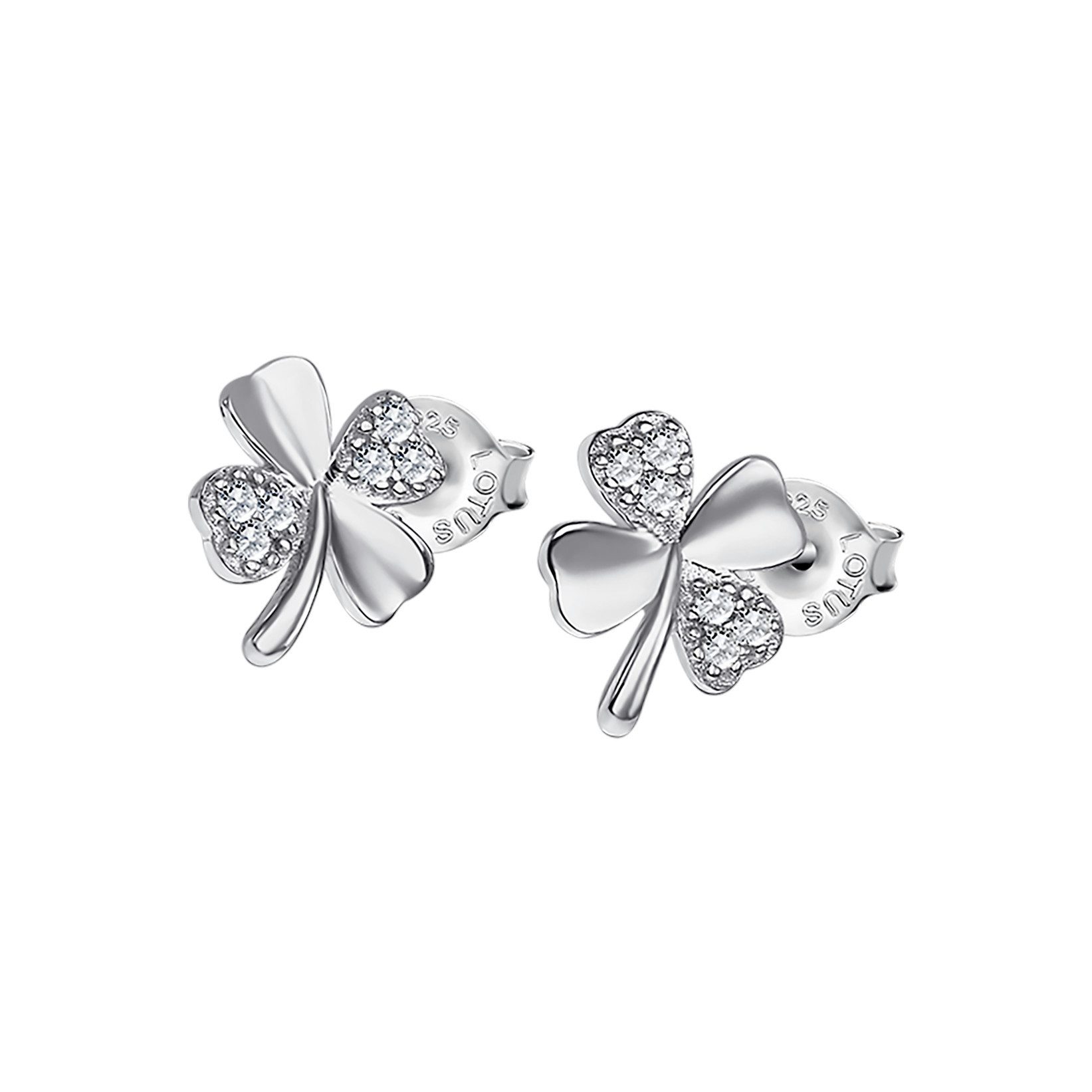 LOTUS SILVER Paar Ohrstecker LP3108-4/1 Damen – Mystic Kleeblatt, 925er Silber, Zirkonia, 10 mm