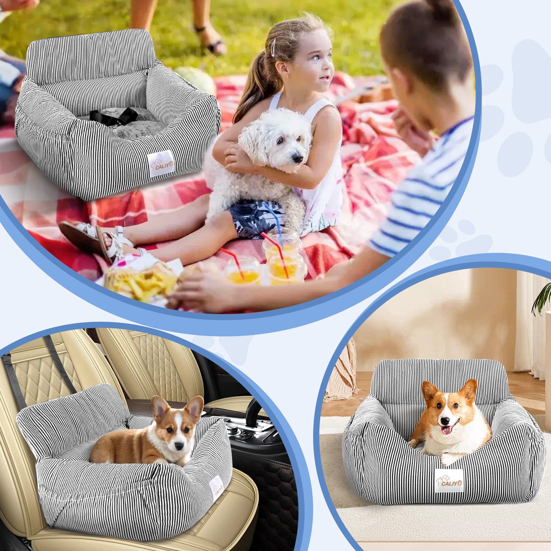 CALIYO Hunde-Autositz Hundesitz, Autositz für Hunde, Haustier-Autositz, hochwertigem Oxford-Tuch und Polypropylen-Gewebe, geeignet für alle Arten von Autos, multifunktionales Hundebett
