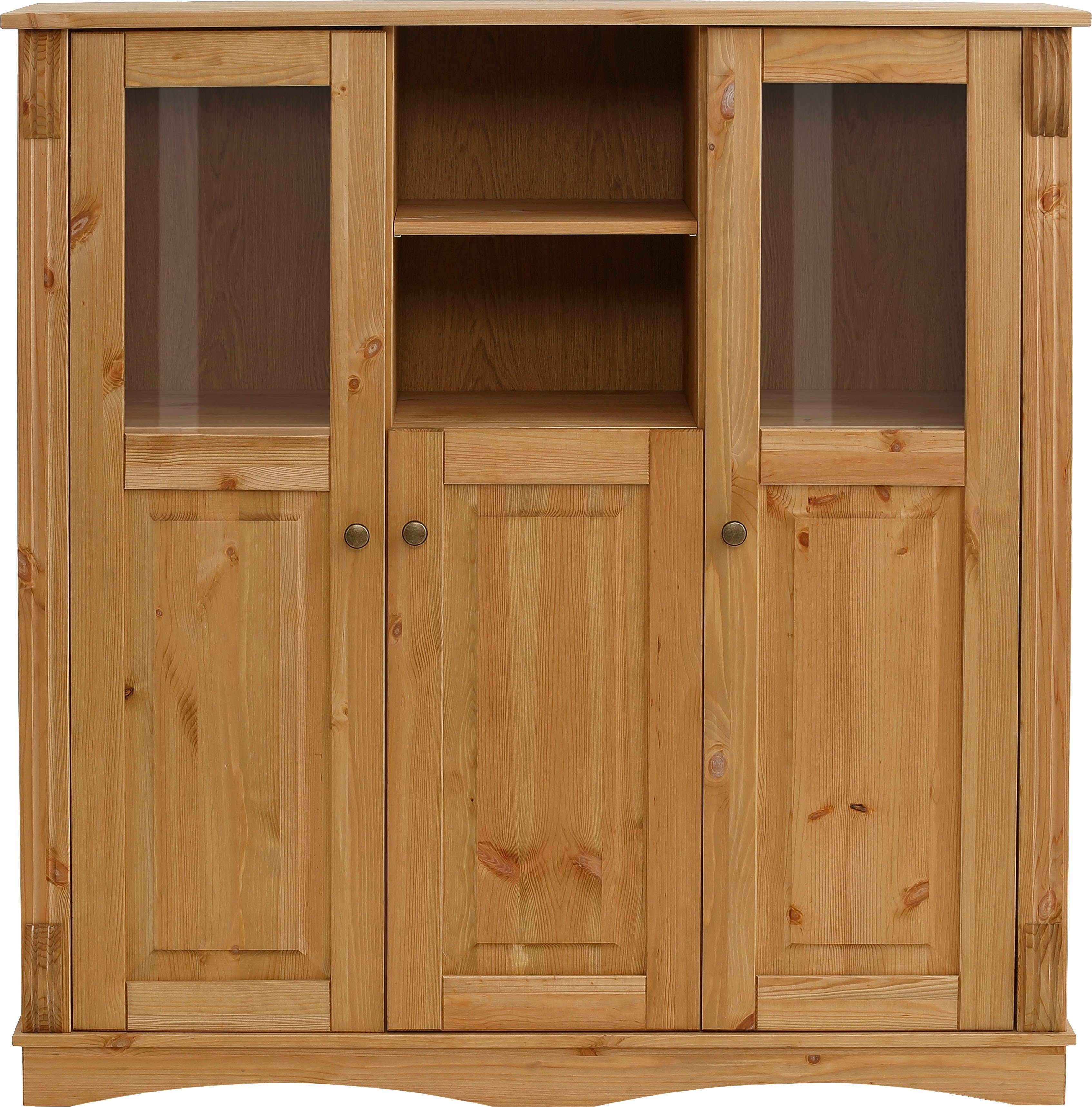 OTTO home Highboard Teresa (Maße (B/T/H): 119/40/120 cm), Vitrine, Türen mit Glaseinsätzen, aus massiver Kiefer, FSC®