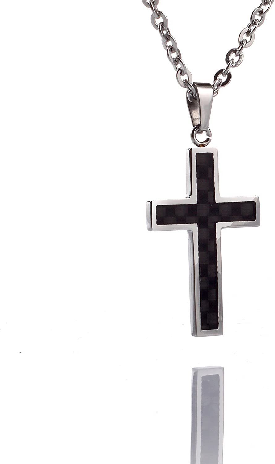 Karisma Kette mit Anhänger Edelstahl Männerschmuck mit Kettenanhänger Karboneinlage Kreuz EdelstahKette- 50cm mit Unisex