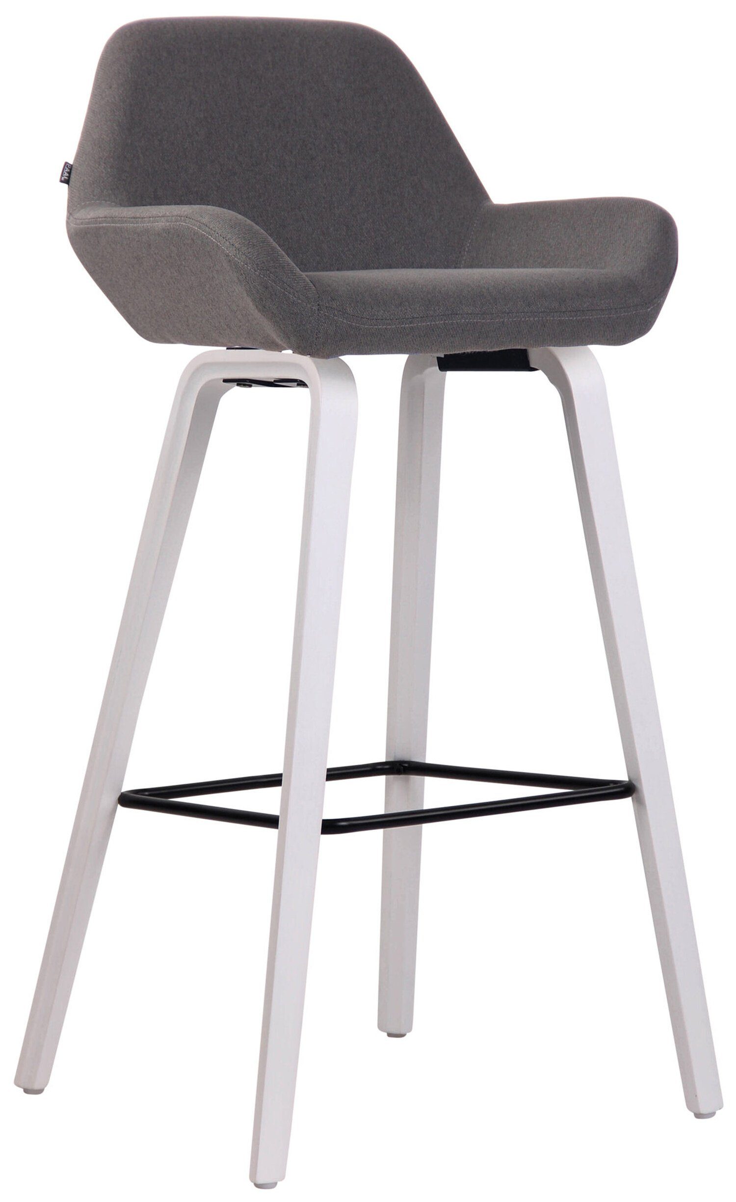 TPFLiving Barhocker New York mit bequemer Rückenlehne und angenehmer Fußstütze (Barstuhl Hocker für Theke & Küche - Tresenhocker), 4-Fuß Gestell Eichenholz weiß - Sitzfläche: Stoff Dunkelgrau