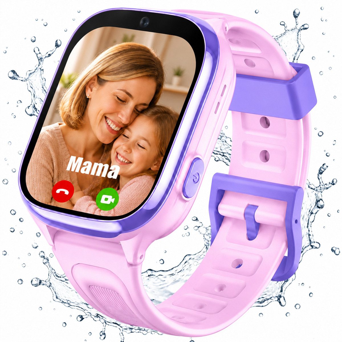 Vashoy 4G Kinder Smartwatch mit Videoanruf,LBS + WLAN Ortung, SOS-Notruf, Smartwatch (5 cm) Schulmodus, 1,83 Zoll Touchscreen, Schrittzähler, Spritzwassergeschützt – Lila/Blau