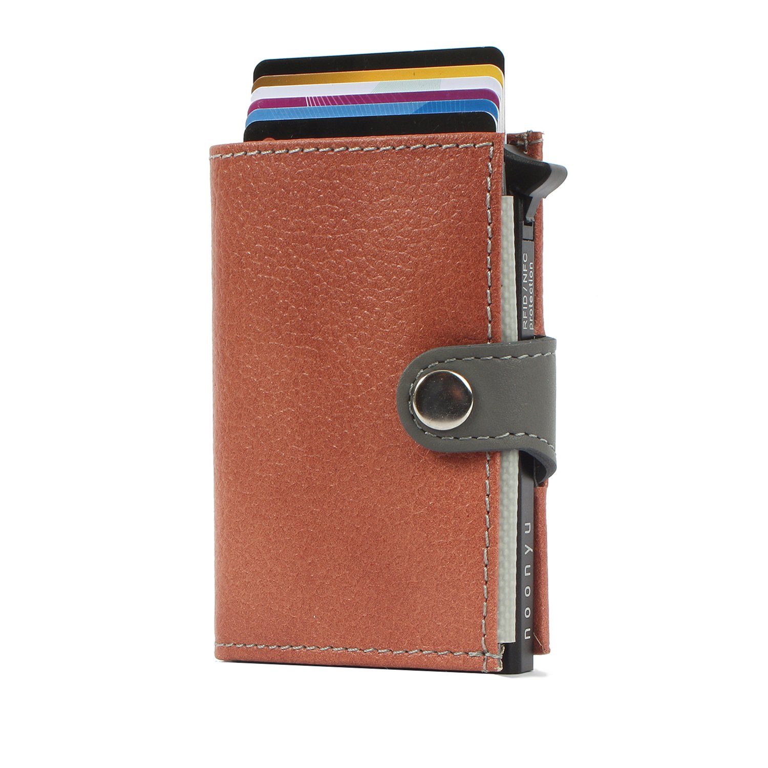 leather, noonyu single salmon aus Leder Upcycling Geldbörse Mini Kreditkartenbörse Margelisch
