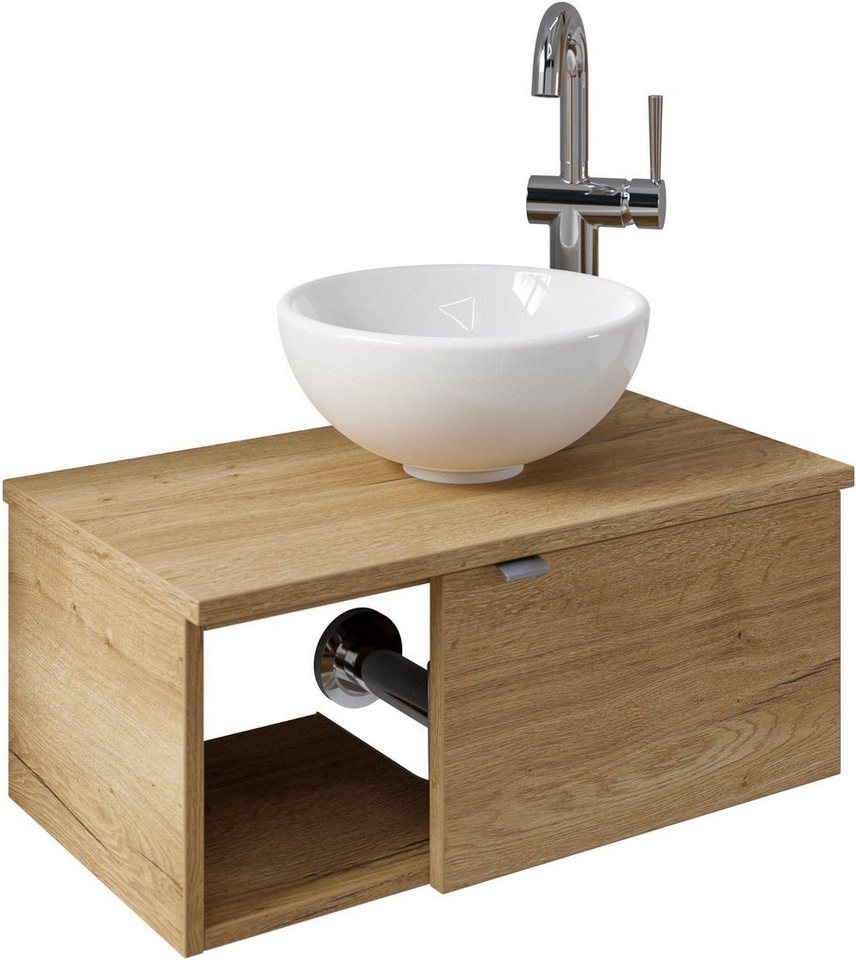 Thumbnail - Saphir Waschtisch Serie 6915 Waschschale mit Unterschrank für Gästebad, Gäste WC (3-St., Keramik-Aufsatzbecken, Waschtis...
