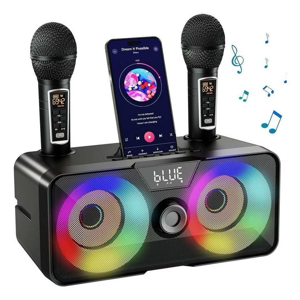 DOPWii Tragbare Karaoke-Maschine, Bluetooth-Lautsprecher Karaoke-Maschine  (mit 2 kabellosen Mikrofonen)