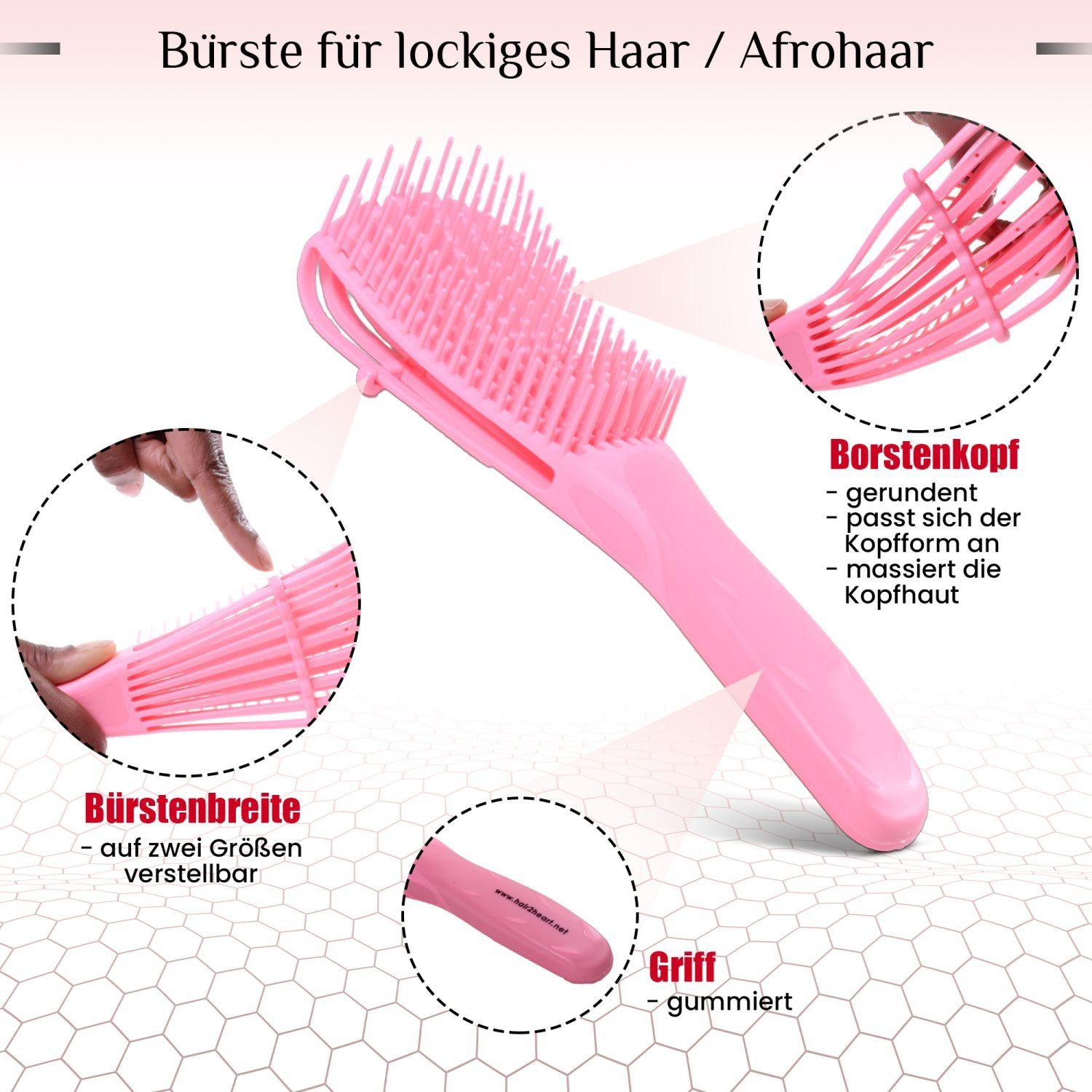 hair2heart Haarentwirrbürste Detangling Brush, Haarbürste für lockiges Haar