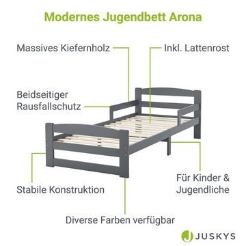 Juskys Einzelbett Arona (90x200 cm - Grau), für Jugendliche, modernes Design, Rausfallschutz, inkl. Lattenrost