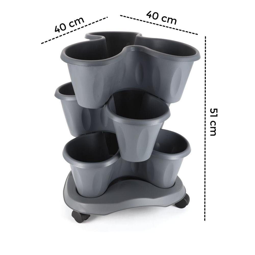 GarPet Blumentopf stapelbar grau 3 Pflanz Roller Säulentopf Etagere Ebenen SET Topf Blumen