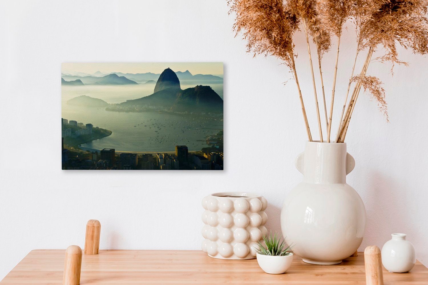Aufhängefertig, Leinwandbilder, Zuckerhut Nebliges cm mit Leinwandbild (1 30x20 Wandbild Brasilien, Botafogo Wanddeko, OneMillionCanvasses® St), in