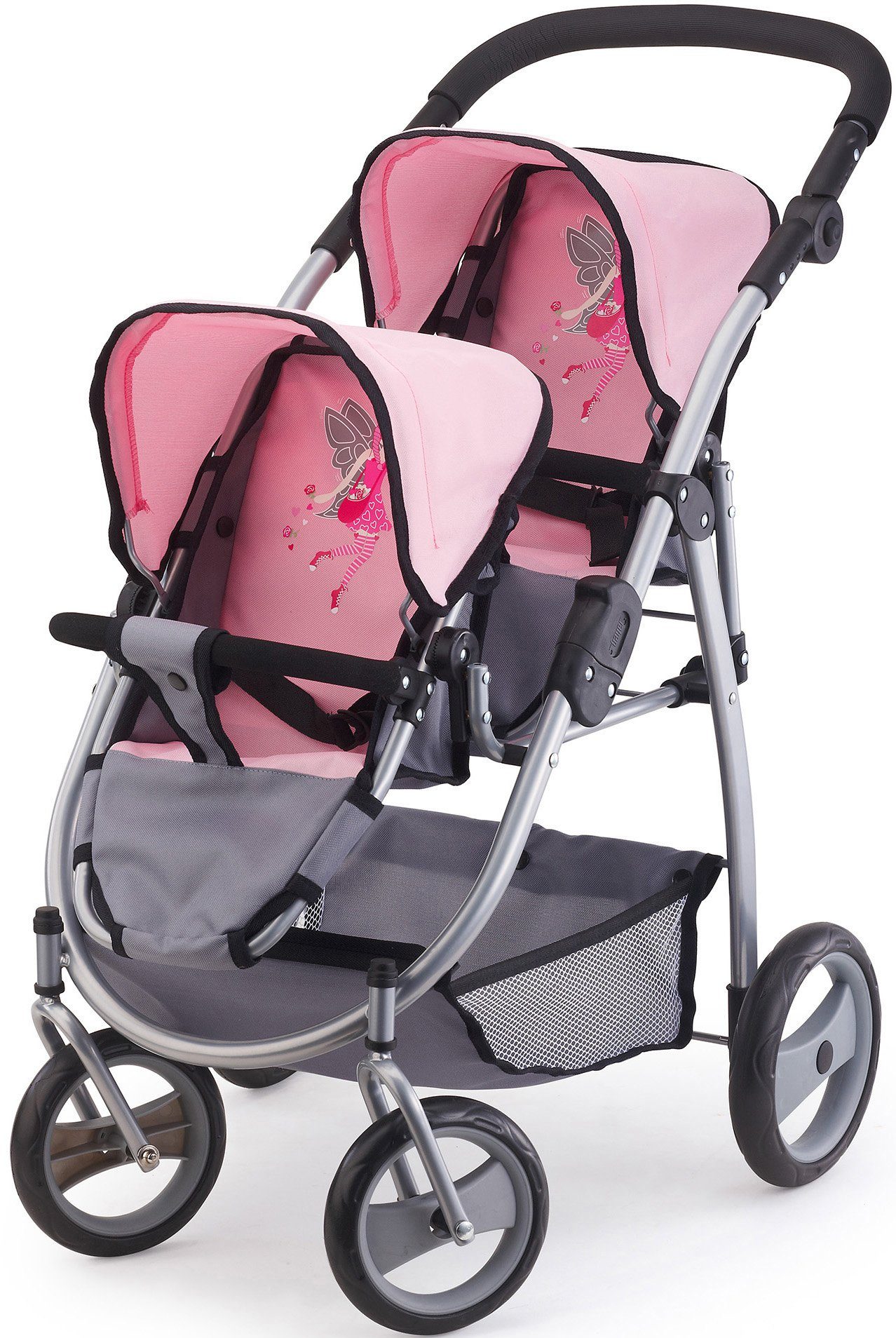 Bayer Puppen-Zwillingsbuggy rosa/grau